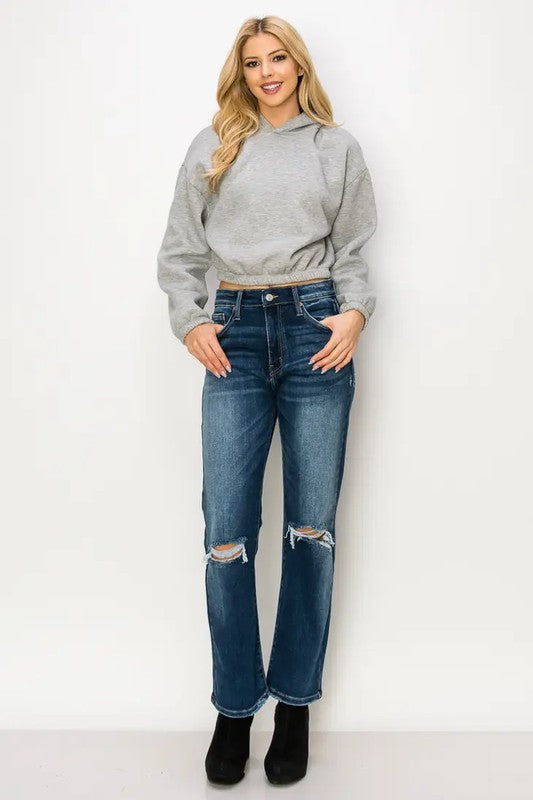 ariel high rise Ariel High Rise Stretch Distressed Straight Jeans view 9 (bottom) - shop at us.meeeshop