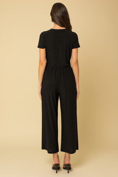 Gilli Solid Surplice Cropped Jumpsuit with Faux Wrap | us.meeeshop