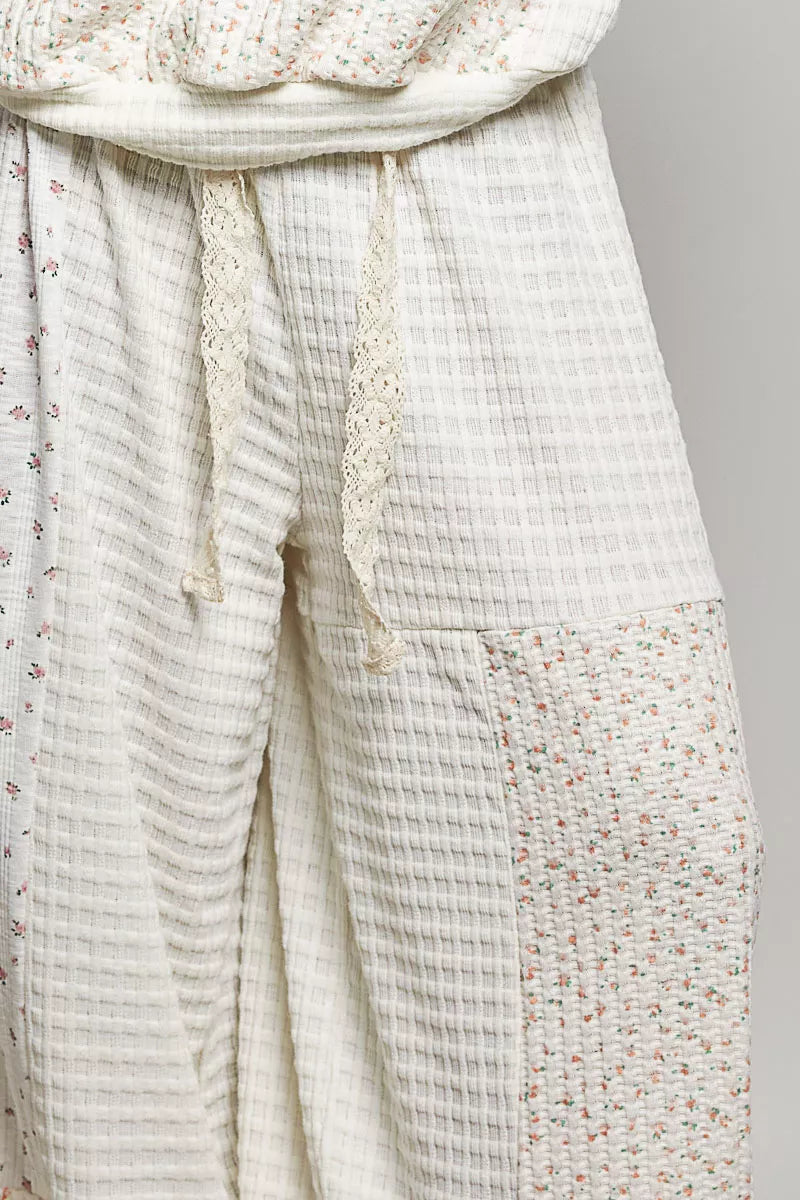 pol patchwork mixed Pol Patchwork Mixed Knit Wide Leg Pants view 7 (bottom) - shop at us.meeeshop