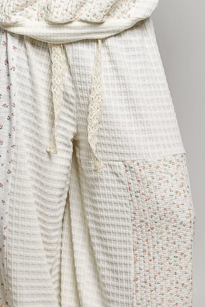 pol patchwork mixed Pol Patchwork Mixed Knit Wide Leg Pants view 7 (bottom) - shop at us.meeeshop