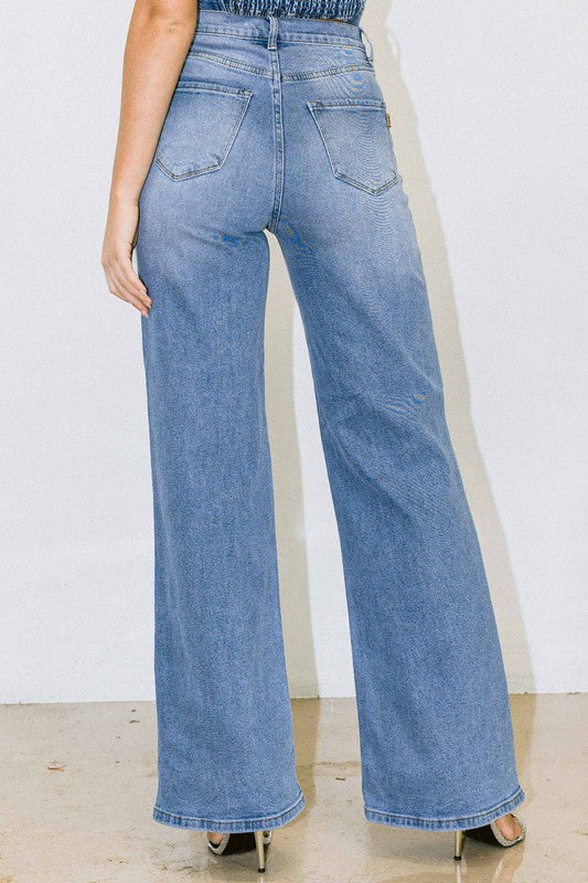 Vibrant MIU Distressed Wide Fit Jeans | us.meeeshop