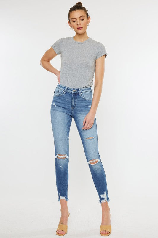 KanCan High Rise Fray Hem Ankle Skinny Jeans | us.meeeshop