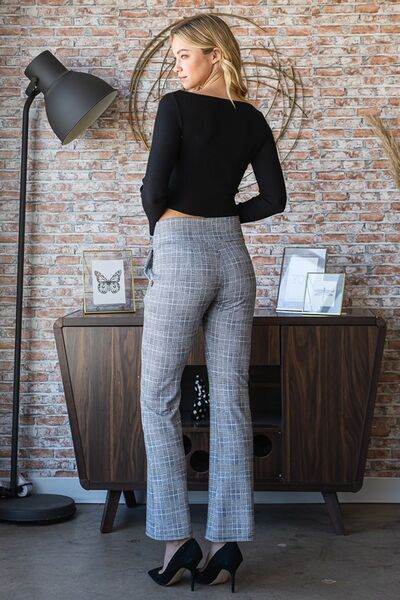 Heimish Full Size Plaid Flare Pants with Wide Waist Band Plus Size - us.meeeshop