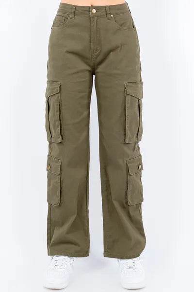 American Bazi Button Waist High Rise Cargo Pants Plus Size - us.meeeshop