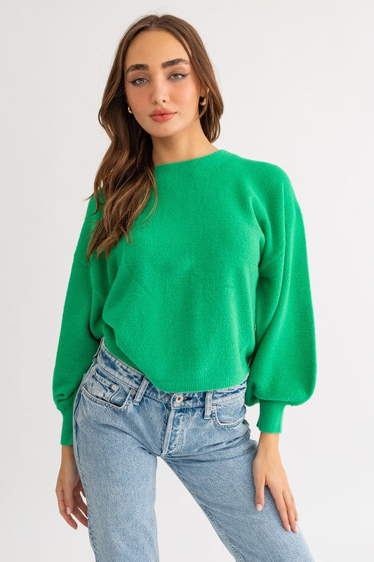 LE LIS Fuzzy Sweater with Back Ruching | us.meeeshop