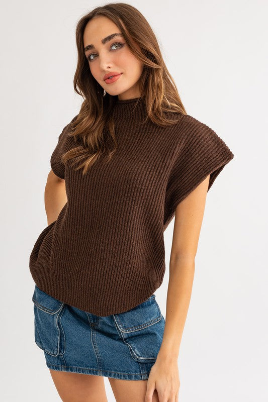 LE LIS Turtle Neck Power Shoulder Sweater Vest | us.meeeshop