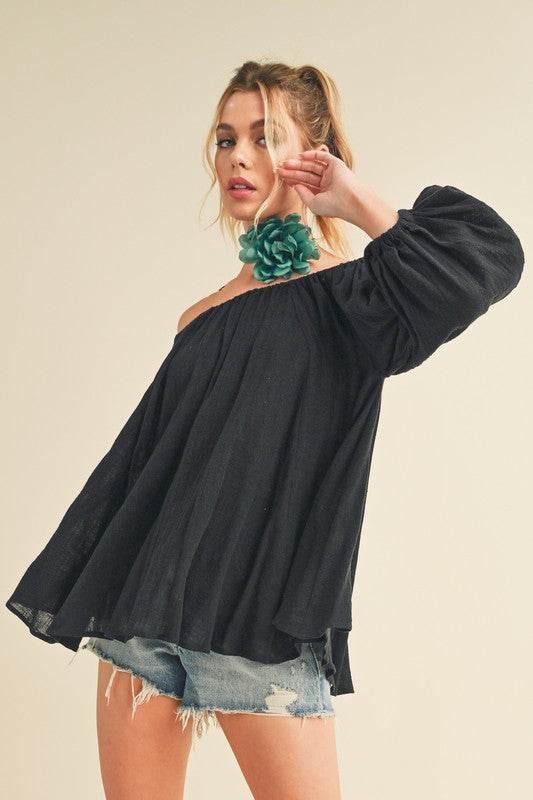 Aemi + Co Off-Shoulder Balloon Sleeve Blouse - us.meeeshop