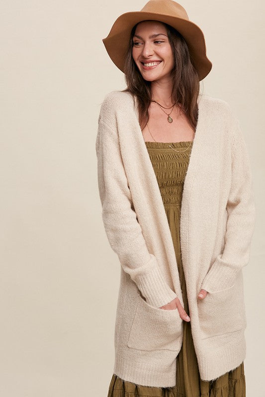 Listicle Two Pocket Open-Front Long Knit Cardigan | us.meeeshop