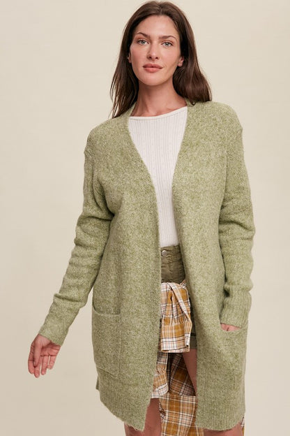 Listicle Two Pocket Open-Front Long Knit Cardigan | us.meeeshop