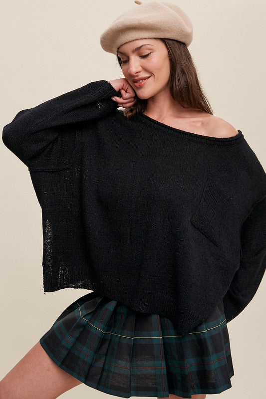 Listicle Light Weight Wide Neck Crop Pullover Knit Sweater | us.meeeshop
