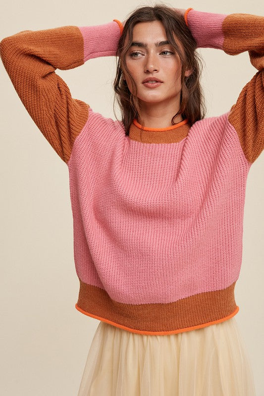 Listicle Color Block Ribbed Knit Sweater | us.meeeshop