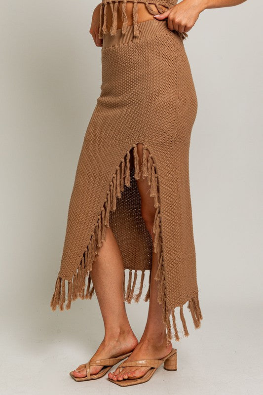 LE LIS Tassel Detail Sweater Midi Skirt | us.meeeshop