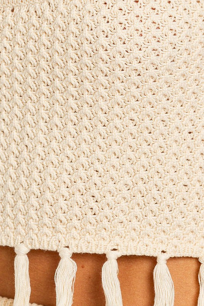 LE LIS Tassel Detail Spaghetti Sweater Crop Top | us.meeeshop