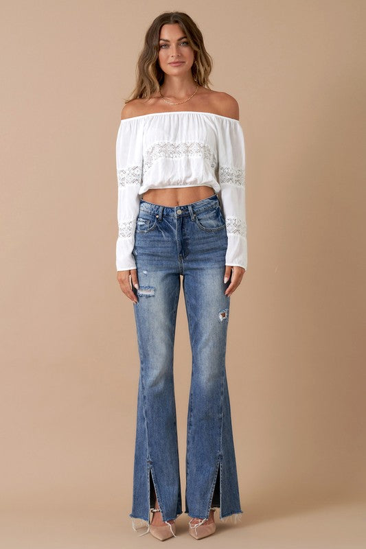 high rise slit High Rise Slit Flare Denim MEDIUM (piece) - shop at us.meeeshop