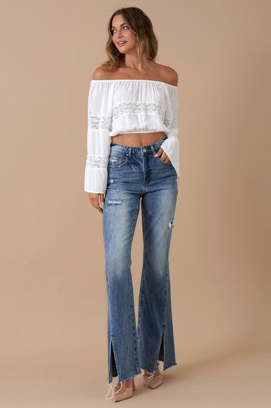 high rise slit High Rise Slit Flare Denim view 2 (piece) - shop at us.meeeshop