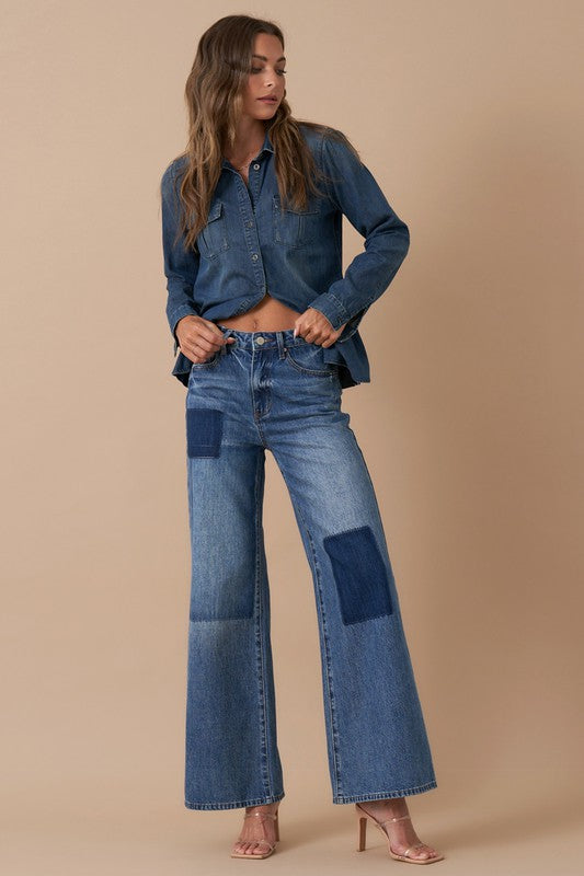 Relaxed Wide Leg Patchwork Jeans us.meeeshop -  Pants