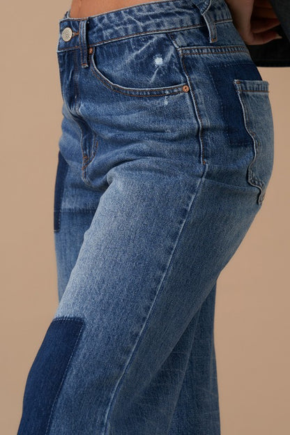 Relaxed Wide Leg Patchwork Jeans us.meeeshop -  Pants