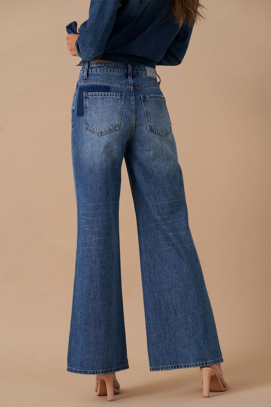 Relaxed Wide Leg Patchwork Jeans us.meeeshop -  Pants