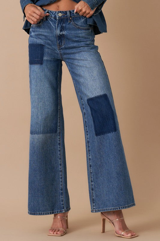 Relaxed Wide Leg Patchwork Jeans us.meeeshop -  Pants