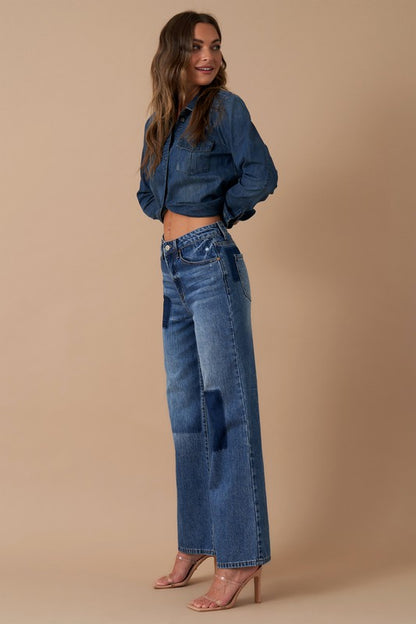Relaxed Wide Leg Patchwork Jeans us.meeeshop -  Pants