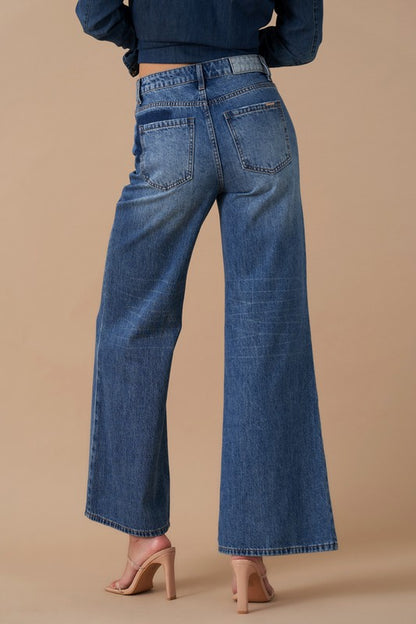 Relaxed Wide Leg Patchwork Jeans us.meeeshop -  Pants