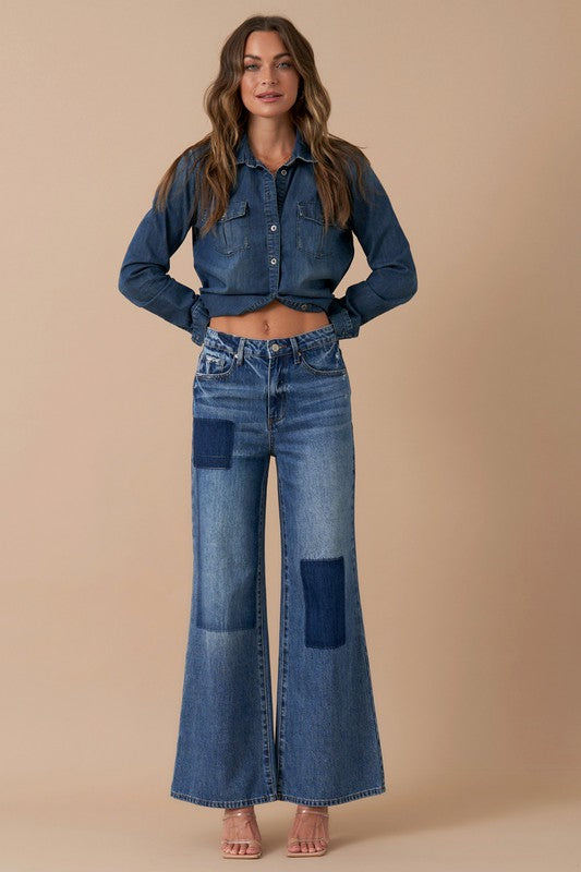 Relaxed Wide Leg Patchwork Jeans us.meeeshop -  Pants