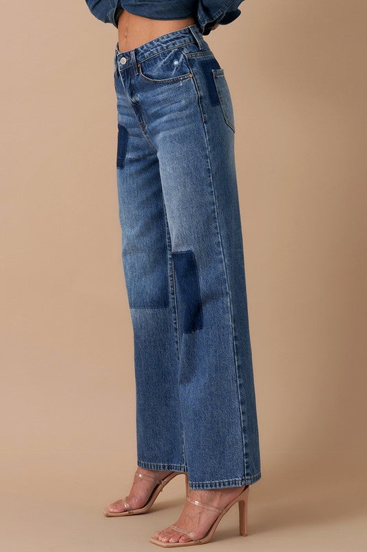 Relaxed Wide Leg Patchwork Jeans us.meeeshop -  Pants