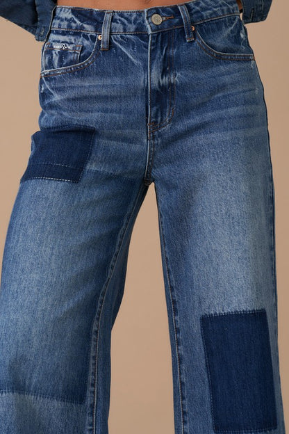 Relaxed Wide Leg Patchwork Jeans us.meeeshop -  Pants