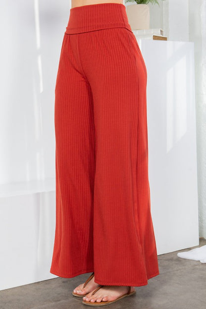 Wide Leg Ribbed Pants with Side Pockets | us.meeeshop