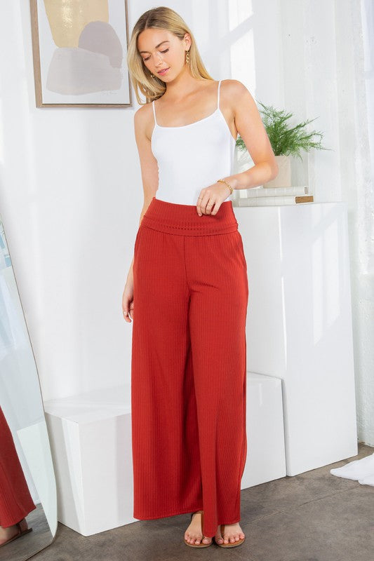 Wide Leg Ribbed Pants with Side Pockets | us.meeeshop