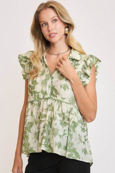 Umgee | Botanical Print Babydoll Top Plus Size - us.meeeshop