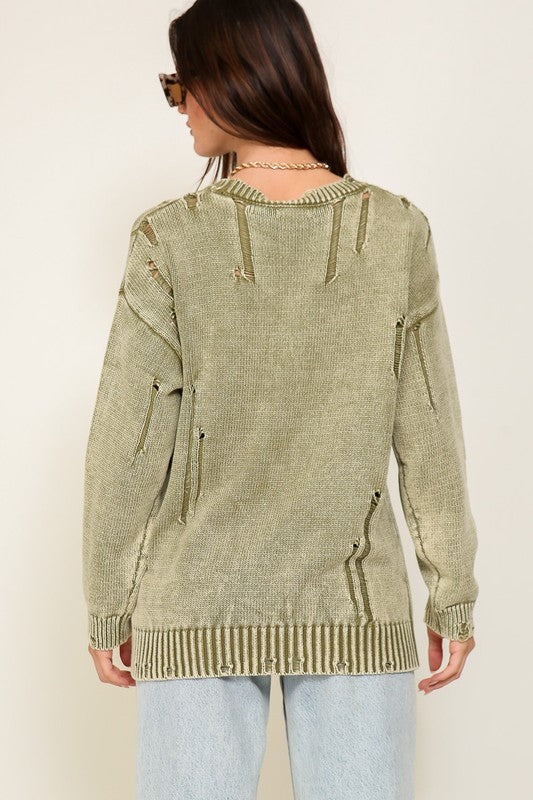 TIMING Mineral Wash Distressed Sweater | us.meeeshop