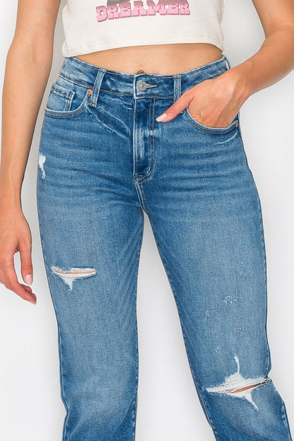 alexa high rise Alexa High Rise Tapered Leg Mom Jeans view 16 (bottom) - shop at us.meeeshop