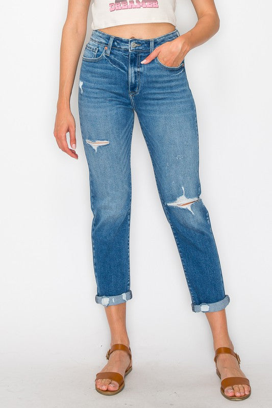 alexa high rise Alexa High Rise Tapered Leg Mom Jeans view 11 (bottom) - shop at us.meeeshop
