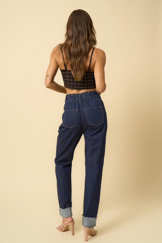 Super High Rise Roll Up Slouch Jeans us.meeeshop -  Pants