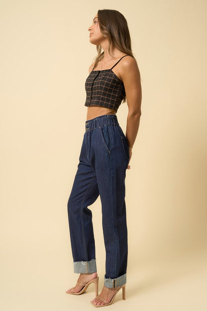Super High Rise Roll Up Slouch Jeans us.meeeshop -  Pants