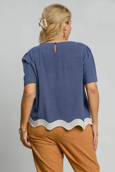 Umgee Linen Blend Scalloped Hem Top Plus Size - us.meeeshop