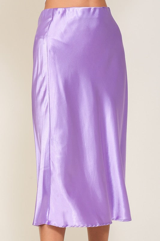 TIMING Satin Midi Flare Skirt | us.meeeshop