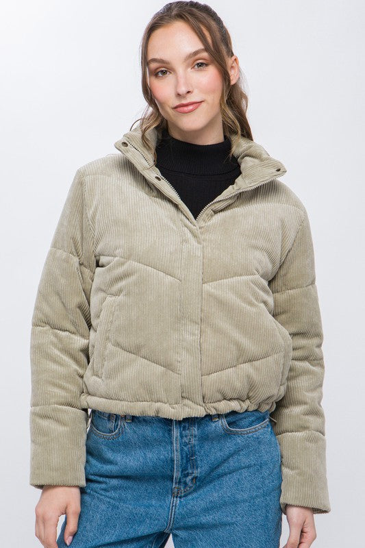Love Tree Corduroy Puffer Jacket with Toggle Detail | us.meeeshop