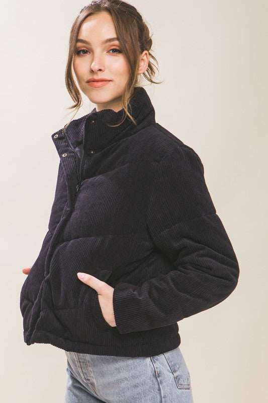 Love Tree Corduroy Puffer Jacket with Toggle Detail | us.meeeshop