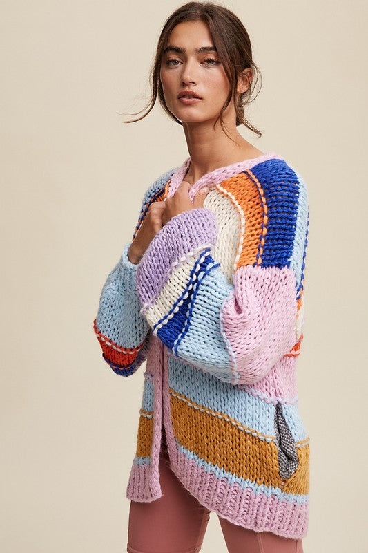 Listicle Hand Knit Multi Striped Cardigan | us.meeeshop