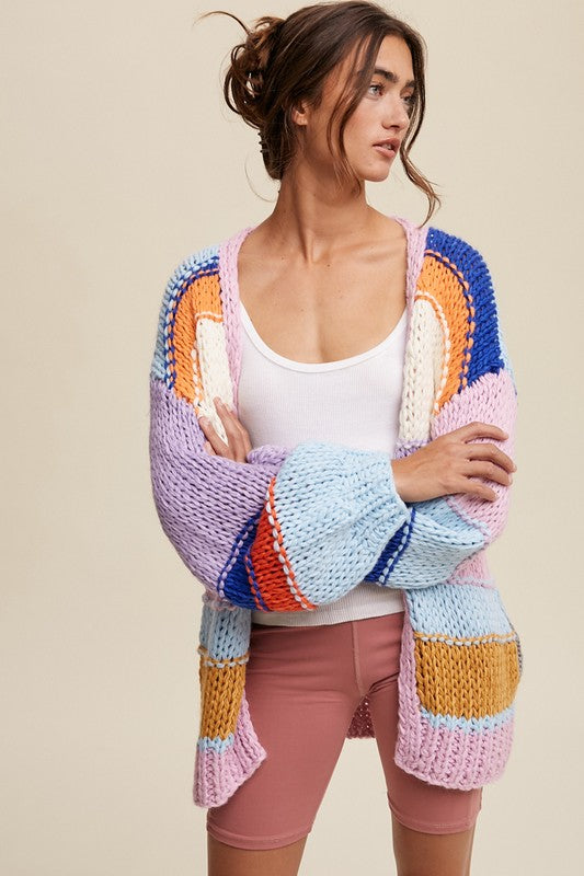 Listicle Hand Knit Multi Striped Cardigan | us.meeeshop