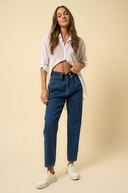 High Rise Flap Waist Relaxed Jeans | view 2 | Denim Lab USA | us.meeeshop