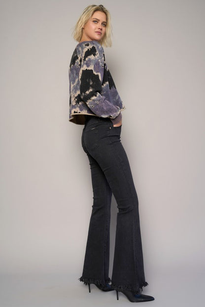 Button Fly Fray Hem Flare Jeans | view 6 | Denim Lab USA | us.meeeshop