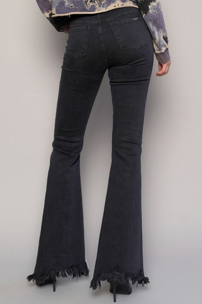 Button Fly Fray Hem Flare Jeans | view 3 | Denim Lab USA | us.meeeshop