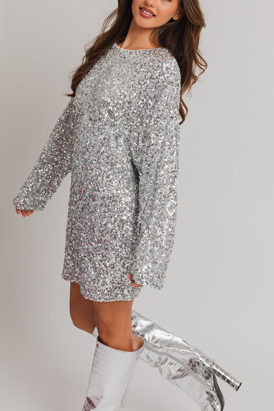 LE LIS Long Sleeve Sequin Mini Dress | us.meeeshop