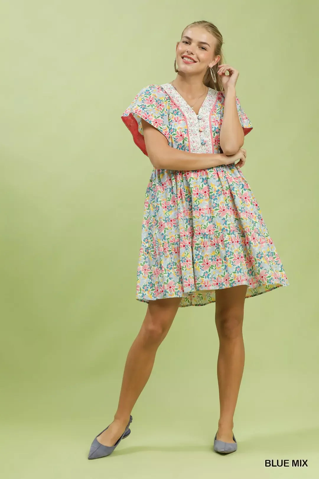 umgee mix floral Umgee Mix Floral Tiered Mini Dress with Side Pockets view 4 (dress) - shop at us.meeeshop