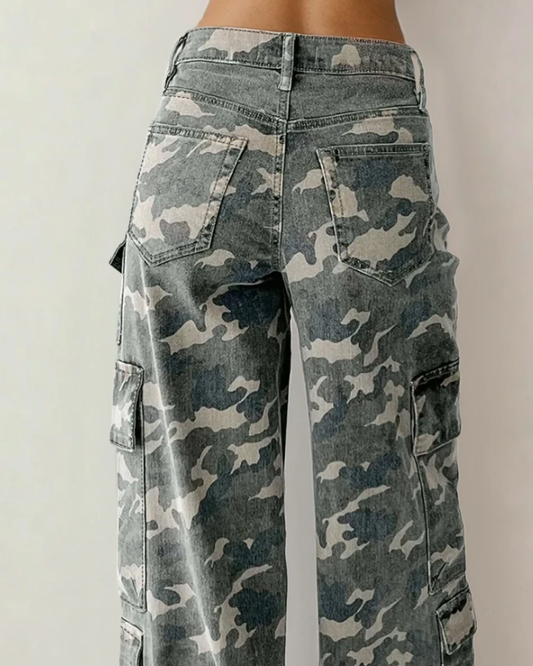 peyton camo multi Peyton Camo Multi Pocket Cargo Wide Leg Jeans view 2 (bottom) - shop at us.meeeshop