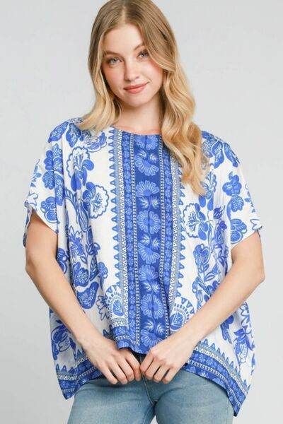 Umgee | Floral Border Print Oversized Top Plus Size - us.meeeshop