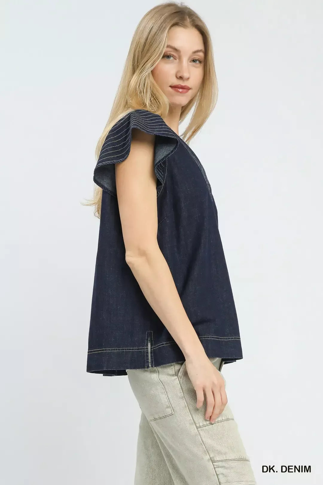umgee cap sleeve Umgee Cap Sleeve Denim Top view 2 (top) - shop at us.meeeshop